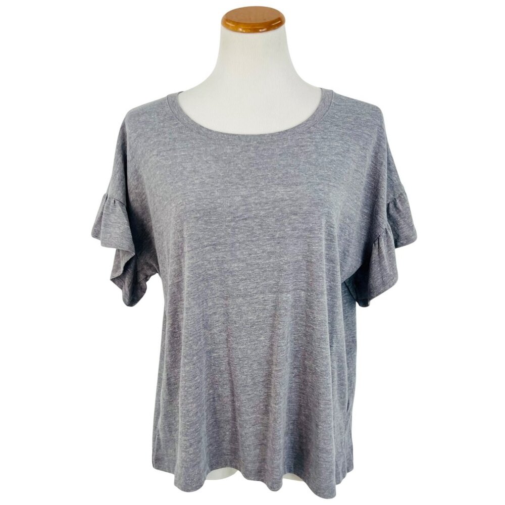 Calvin Klein Jeans Heather Gray Ruffle Sleeve Related Fit T-Shirt Top Tee - Picture 2 of 9
